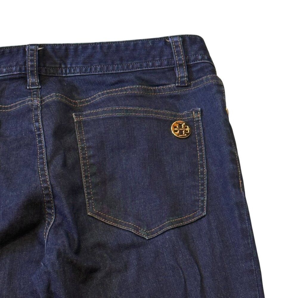 Tory Burch Dark Wash Mid Rise Denim Legging Skinny Jeans Gold Emblem size 29 - Picture 6 of 7